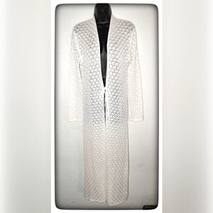 York & Hudson White Lace Like Duster/Long Cardigan Sz L